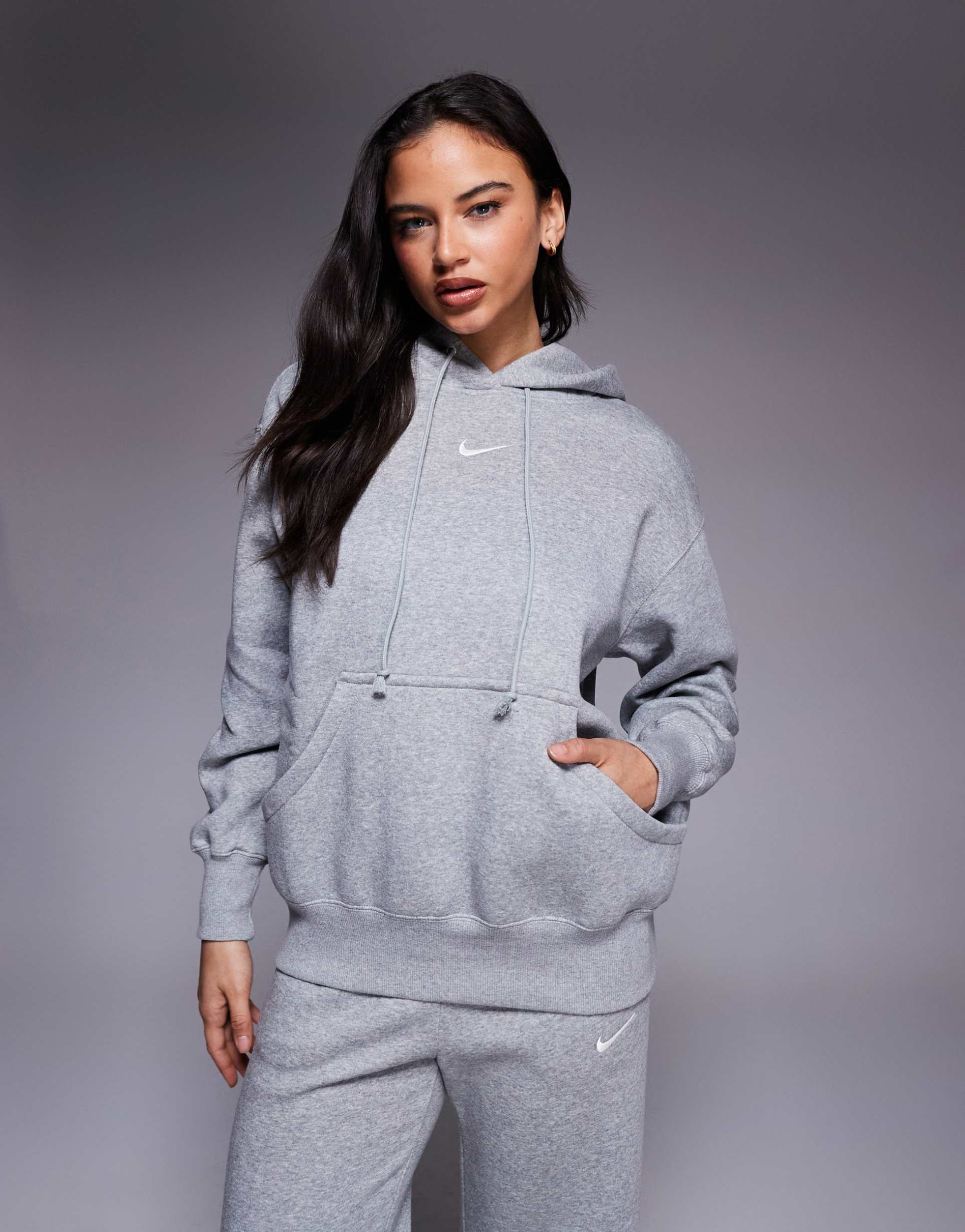 nike phoenix fleece oversized hoodie in gray