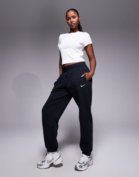 Nike - Phoenix - Fleece oversized joggingbroek met hoge taille en boorden in zwart - view 1