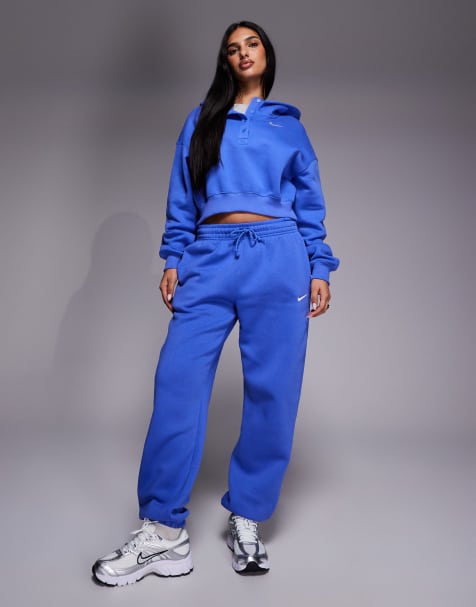 Nike - Phoenix - Fleece oversized joggingbroek met hoge taille in blauw - view 1