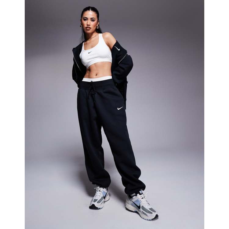 Nike Phoenix Fleece Oversized joggingbroek met hoge taille in zwart en wit ASOS