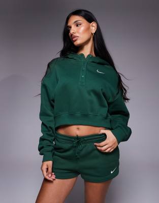 Nike - Phoenix Fleece - Oversized-Kapuzenpullover in Grün mit Cropped-Länge