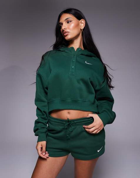 Nike – Phoenix Fleece – Oversized-Kapuzenpullover in Grün mit Cropped-Länge - view 1