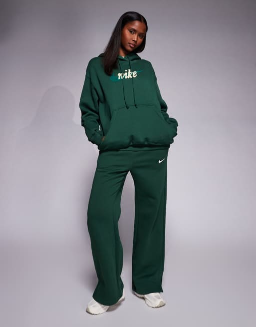 Nike Phoenix Fleece oversized logo hoodie in green, 3 of 4