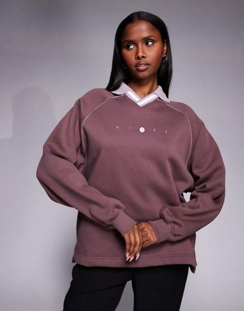 Nike - Phoenix Fleece - Oversized mørklilla poloskjorte - view 1