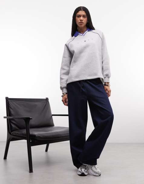 Nike Phoenix Fleece oversized polo in light grey and navy - view 1