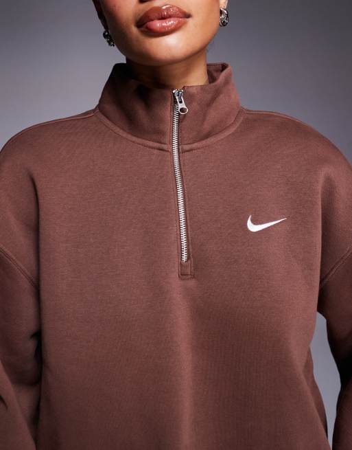 Nike Phoenix Fleece oversized quarter zip sweater in brown