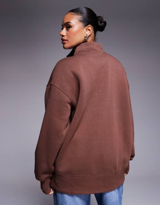 Nike Phoenix Fleece oversized quarter zip sweater in brown