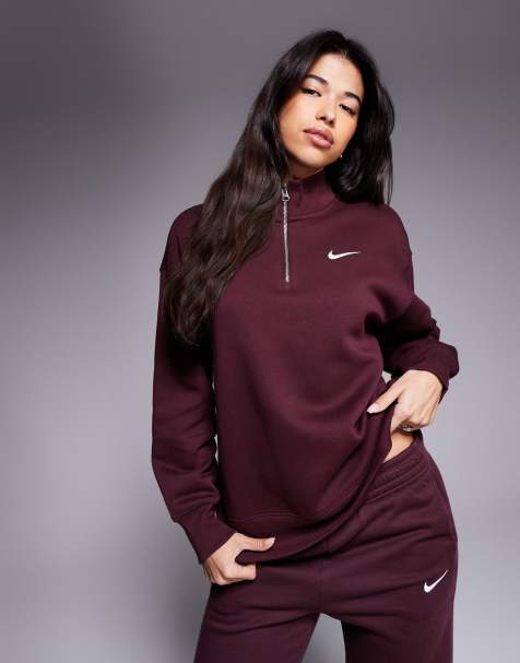 Nike Phoenix Fleece oversized quarter zip sweatshirt in burgundy - view 1