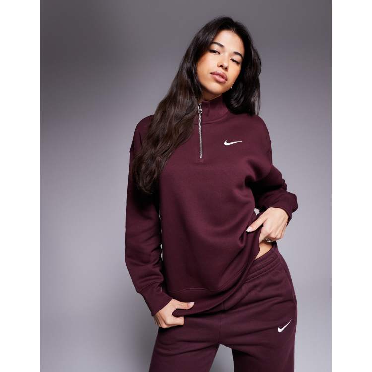 Nike Phoenix Fleece oversized quarter zip sweatshirt in burgundy