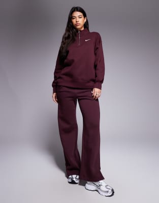 Nike Phoenix Fleece Oversized Quarter Zip Sweatshirt In Burgundy