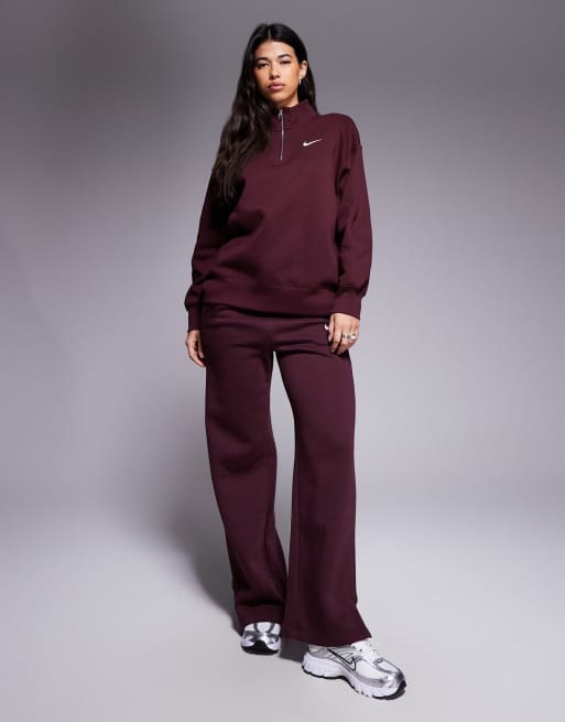 Nike Phoenix Fleece oversized quarter zip sweatshirt in burgundy
