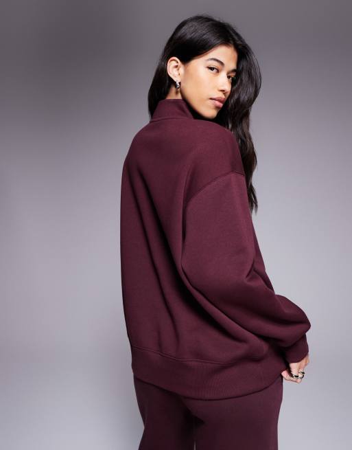 Nike Phoenix Fleece oversized quarter zip sweatshirt in burgundy