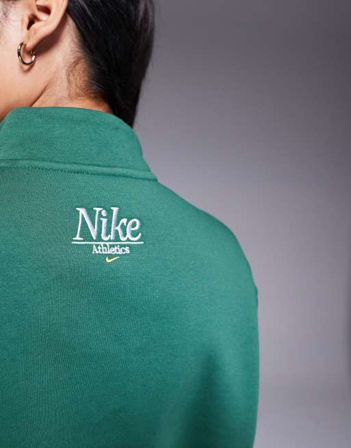 Nike Phoenix Fleece oversized quarter zip sweatshirt in dark green, 3 of 4