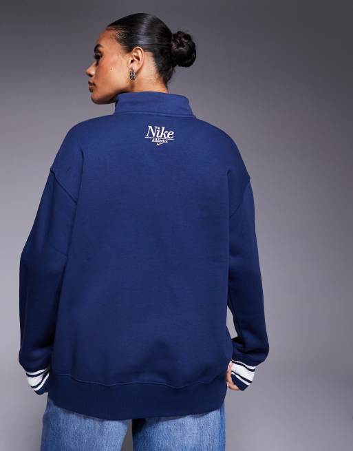 Nike Phoenix Fleece oversized quarter zip sweatshirt in navy
