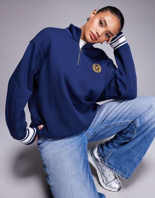Nike Phoenix Fleece oversized quarter zip sweatshirt in navy | ASOS