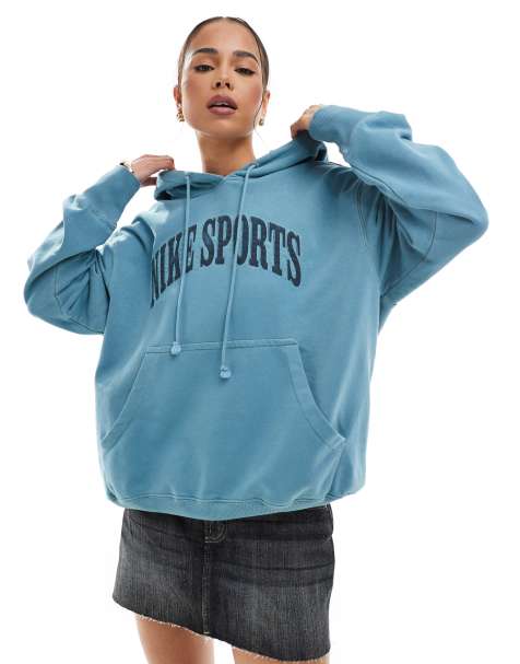 Nike Phoenix Fleece oversized retro logo hoodie in blue wash - view 1