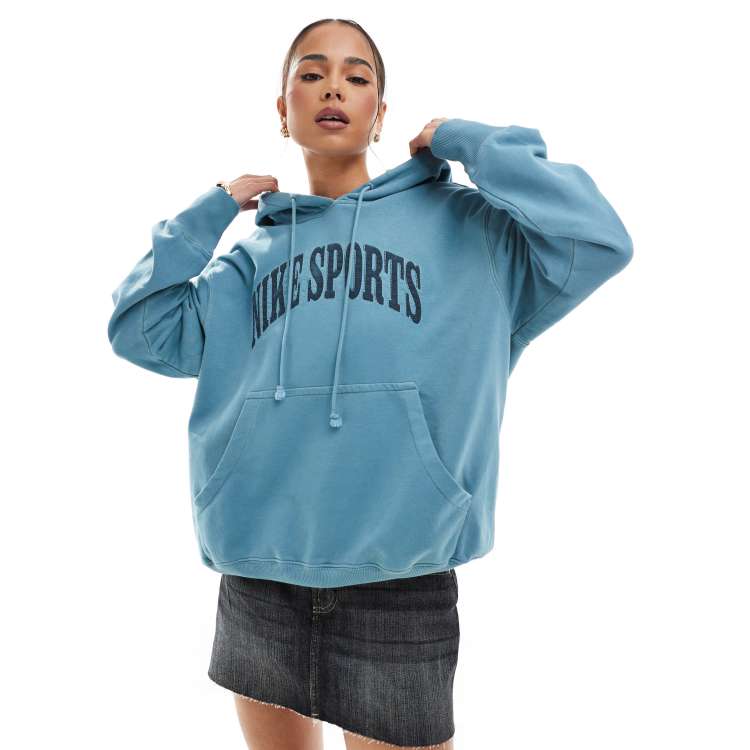Nike Phoenix Fleece oversized retro logo hoodie in blue wash | ASOS