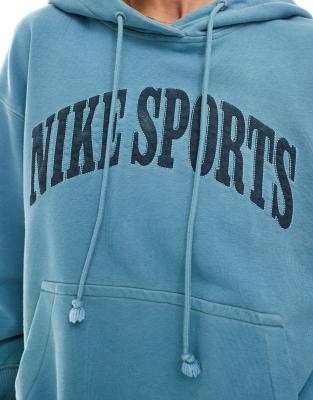 Nike Phoenix Fleece Oversized Retro Logo Hoodie In Blue
