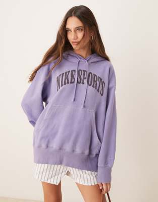 Nike Phoenix Fleece Oversized Retro Logo Hoodie In Purple