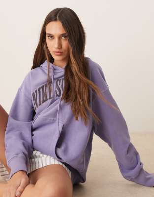 Nike Phoenix Fleece Oversized Retro Logo Hoodie In Purple