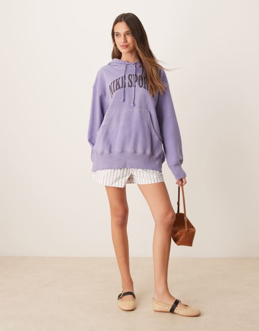 Nike Phoenix Fleece oversized retro logo hoodie in purple wash, 3 of 4