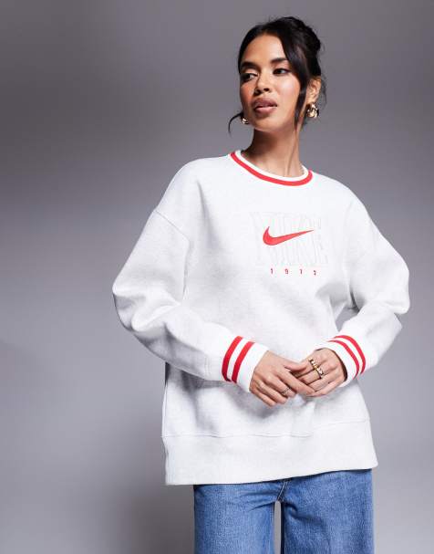 Nike Phoenix Fleece oversized sweatshirt in gray and red - view 1