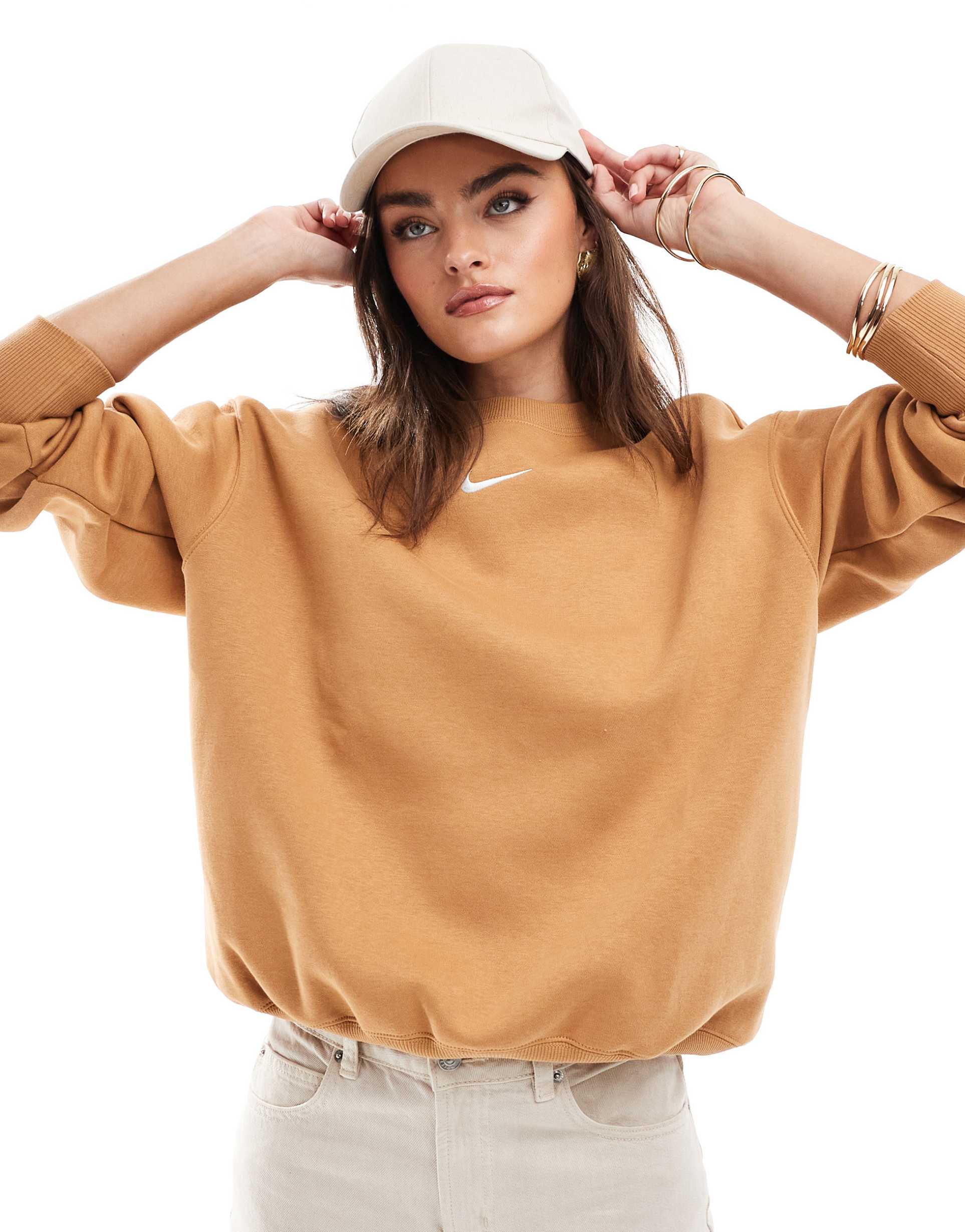 nike phoenix fleece oversized sweatshirt in tan