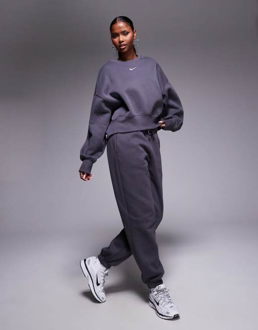 Nike - Phoenix - Fleece oversized sweatshirt, oversized hoodie en oversized joggingbroek met hoge taille in donkergrijs