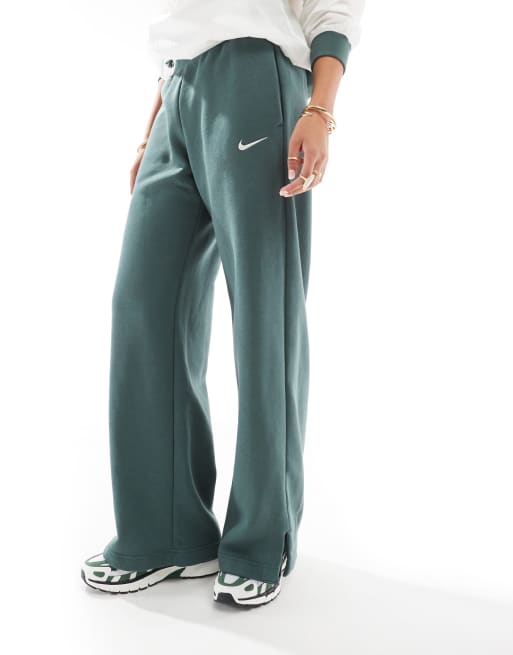 Nike Phoenix fleece oversized wide leg joggers in green | ASOS