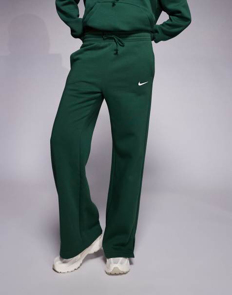 Nike - Phoenix Fleece - Pantaloni ampi verdi a vita alta - view 1