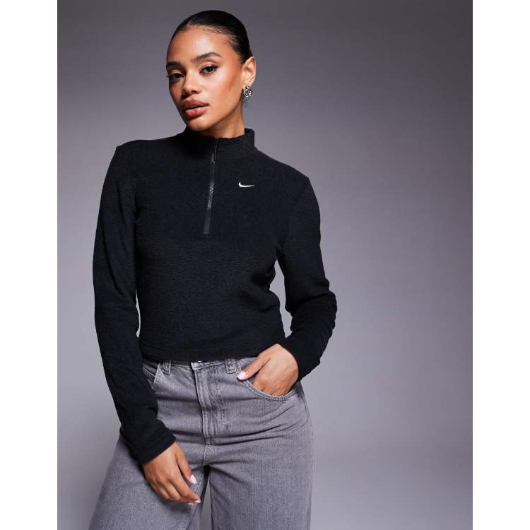 Nike Phoenix Fleece plush half zip top in black | ASOS