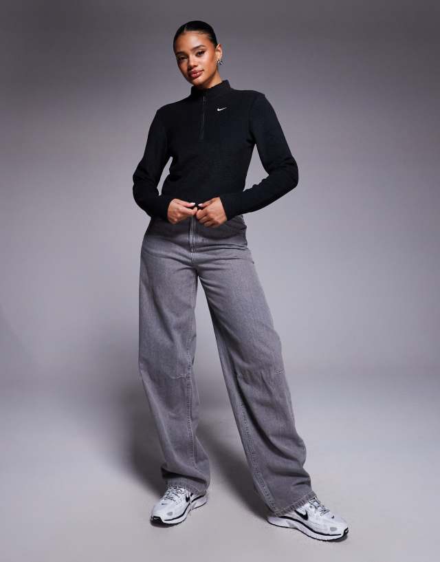 Nike Phoenix Fleece plush half zip top in black | ASOS