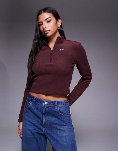 Nike Phoenix Fleece plush half zip top in burgundy - view 1