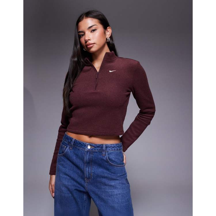 Nike Phoenix Fleece plush half zip top in burgundy | ASOS