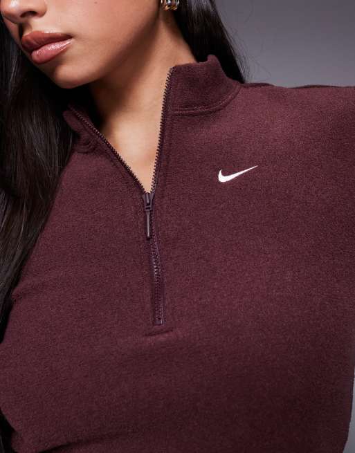 Nike Phoenix Fleece plush half zip top in burgundy | ASOS