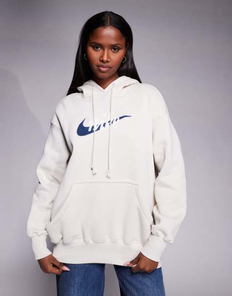 Nike - Phoenix Fleece - Råhvid oversized hættetrøje med logo - view 1