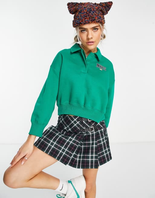 Nike Phoenix Fleece Retro crop quarter zip polo top in malachite green Exclusive at ASOS