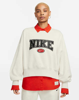 Nike Phoenix Fleece Retro Sweatshirt In Phantom Beige Exclusive At Asos-white