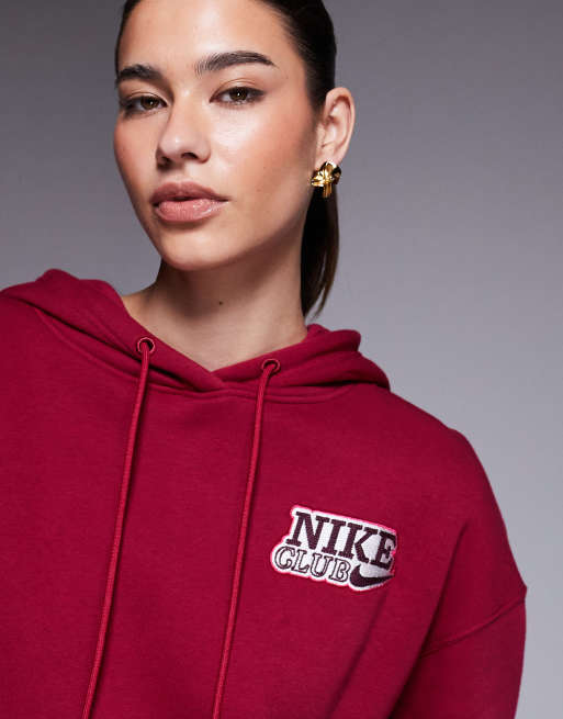 Nike – Phoenix Fleece – Röd huvtröja i oversize och fleece med tryck baktill, 4 av 4