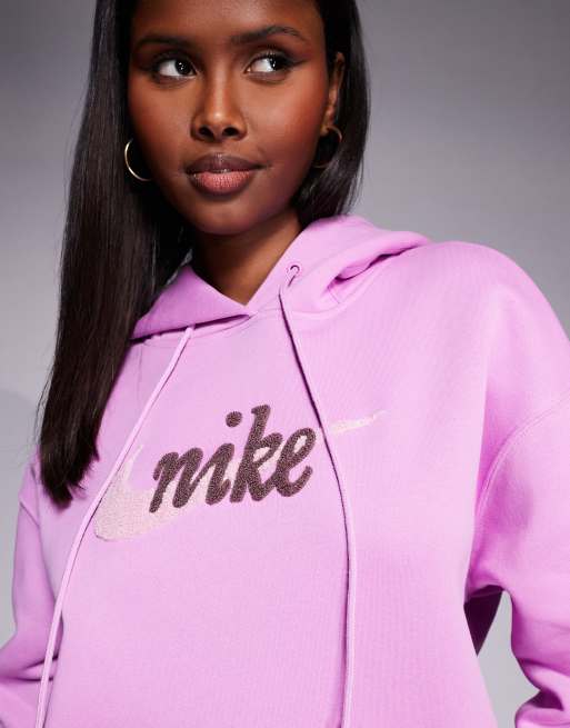 Nike – Phoenix Fleece – Różowa polarowa bluza oversize z kapturem i logo, 3 z 4