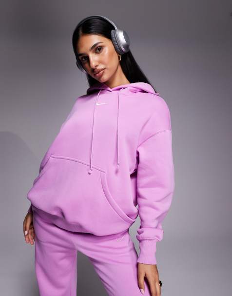 Nike – Phoenix Fleece – Różowa polarowa bluza oversize z kapturem - view 1