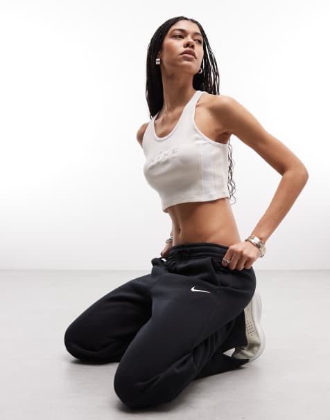 Nike - Phoenix Fleece - Sorte joggingbukser med høj talje og vide ben - view 1