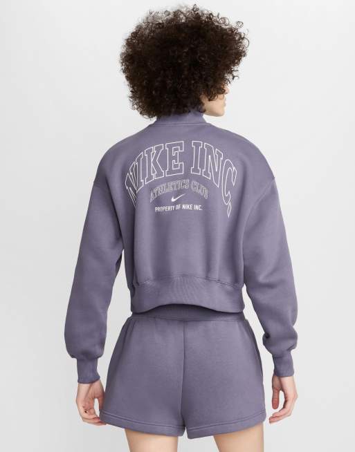 Nike Phoenix fleece sportswear logo cropped quarter zip in