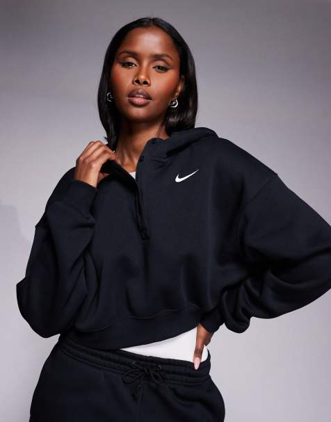 Nike – Phoenix Fleece – Svart, kort huvtröja i oversize - view 1