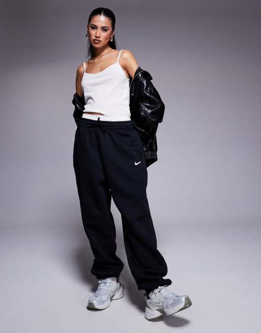 Nike – Phoenix Fleece – Svarta, oversize mjukisbyxor med hög midja 