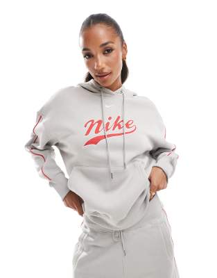 Nike - Phoenix Fleece - Sweat à capuche griffé en polaire - Gris clair