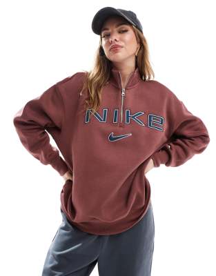 Nike - Phoenix - Fleece-Sweatshirt in Burgunderrot mit kurzem Reißverschluss und Logo