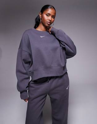 Nike - Phoenix Fleece - Sweatshirt in Dunkelgrau mit extremer Oversize-Passform