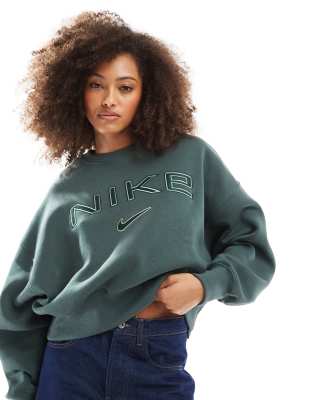 Nike - Phoenix - Fleece-Sweatshirt in Grün mit Logo