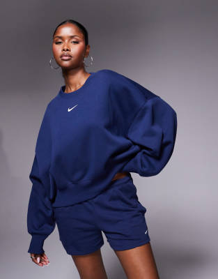 Nike - Phoenix Fleece - Sweatshirt in Marineblau mit extremer Oversize-Passform